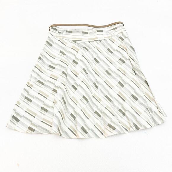 Akris Punto Plaid Geometric Linen A Line Skirt Belted Size 12 - Picture 3 of 8